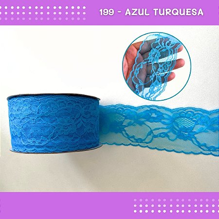 Renda De Poliamida R004 - 75mm - Rolo C/ 50 Mts Cor:Azul-Turquesa-199