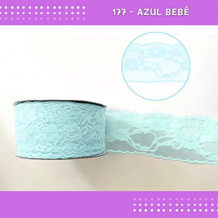 Renda De Poliamida R004 - 75mm - Rolo C/ 50 Mts Cor:Azul-Bebe-177