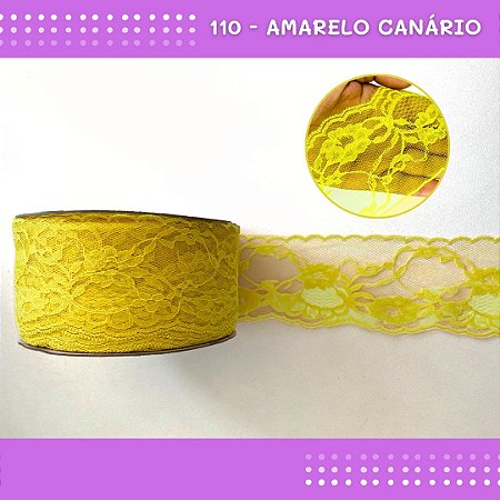 Renda De Poliamida R004 - 75mm - Rolo C/ 50 Mts Cor:Amarelo-Canario-106