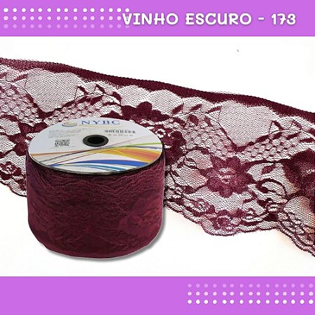 Renda De Poliamida R005 - 90mm - Rolo C/ 50 Mts - Cor:Vinho-Escuro-173