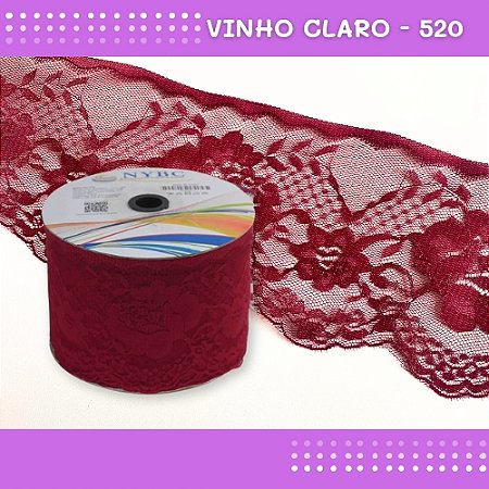 Renda De Poliamida R005 - 90mm - Rolo C/ 50 Mts - Cor:Vinho-Claro-520