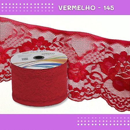 Renda De Poliamida R005 - 90mm - Rolo C/ 50 Mts - Cor:Vermelho-145