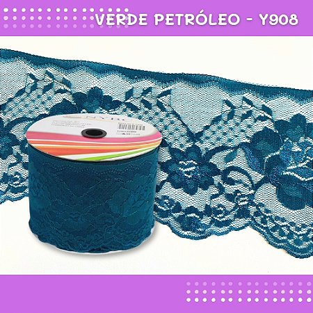 Renda De Poliamida R005 - 90mm - Rolo C/ 50 Mts - Cor:Verde-Petroleo-Y908