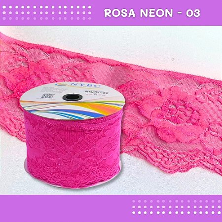 Renda De Poliamida R005 - 90mm - Rolo C/ 50 Mts - Cor:Rosa-Neon-03