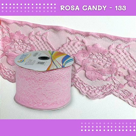 Renda De Poliamida R005 - 90mm - Rolo C/ 50 Mts - Cor:Rosa-Candy-133