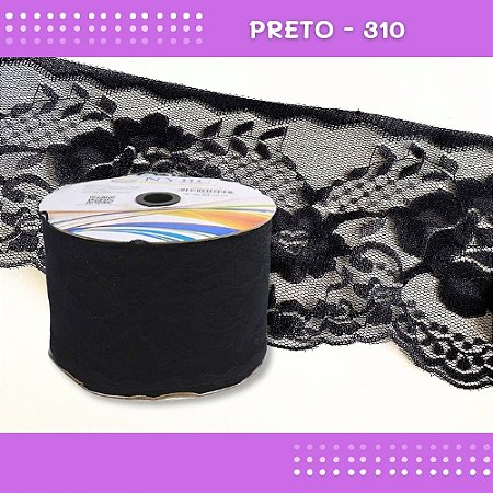Renda De Poliamida R005 - 90mm - Rolo C/ 50 Mts - Cor:Preto-310