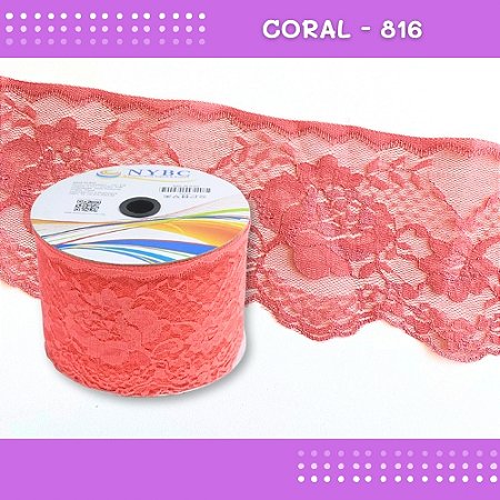 Renda De Poliamida R005 - 90mm - Rolo C/ 50 Mts - Cor:Coral-816