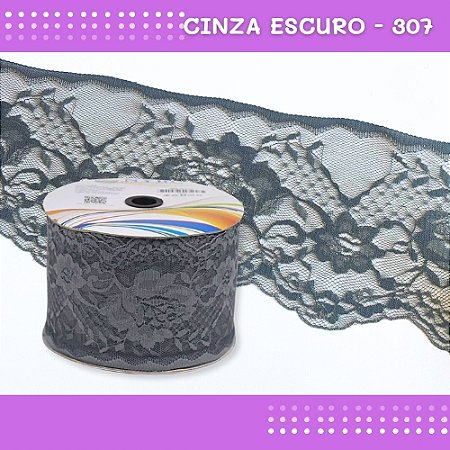 Renda De Poliamida R005 - 90mm - Rolo C/ 50 Mts - Cor:Cinza-Escuro-307