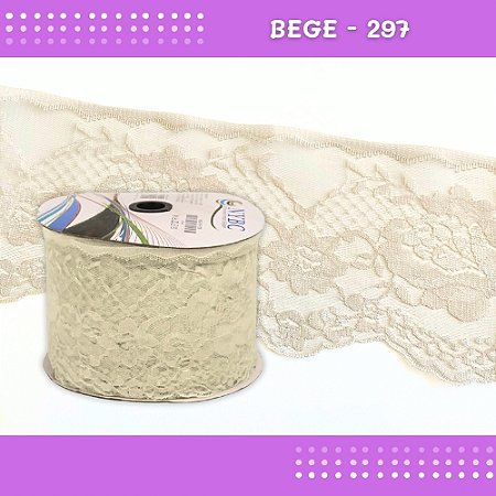 Renda De Poliamida R005 - 90mm - Rolo C/ 50 Mts - Cor:Bege-297