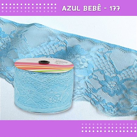 Renda De Poliamida R005 - 90mm - Rolo C/ 50 Mts - Cor:Azul-Bebe-177