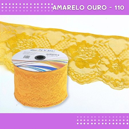 Renda De Poliamida R005 - 90mm - Rolo C/ 50 Mts - Cor:Amarelo-Ouro-110