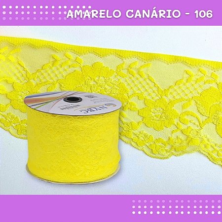 Renda De Poliamida R005 - 90mm - Rolo C/ 50 Mts - Cor:Amarelo-Canario-106