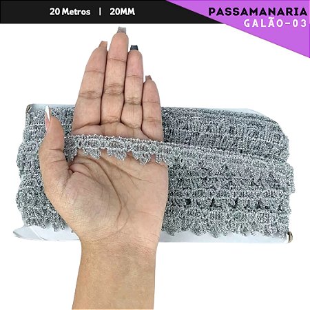 Fita Passamanaria Galao-03 - Tam: 20mm - Rolo C/20 Mts Cor:Prata