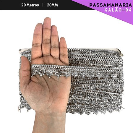 Fita Passamanaria Galao-04 - Tam: 20mm - Rolo C/20 Mts Cor:Prata