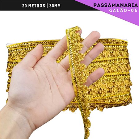 Fita Galão Passamanaria - 30mm - Ref:Galao-06 - Rolo C/20 Mts Cor:Ouro