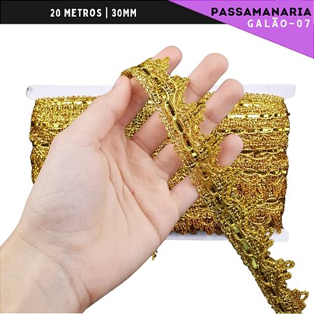 Fita Galão Passamanaria - 30mm - Ref:Galao-07 - Rolo C/20 Mts Cor:Ouro