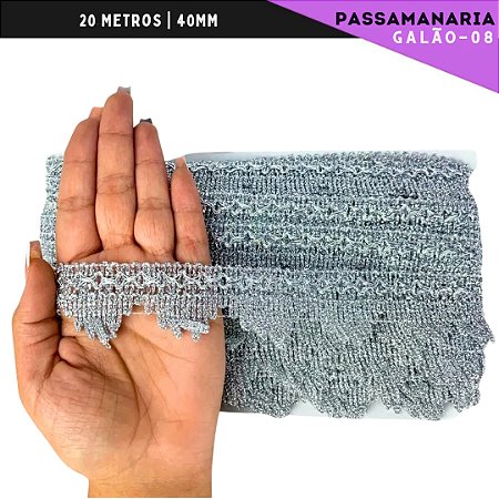 Fita Passamanaria Galao-08 - Tam: 40mm - Rolo C/20 Mts Cor:Prata