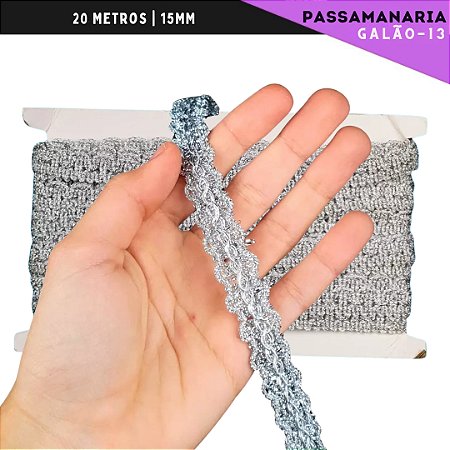 Fita Passamanaria Galao-13 - Tam: 15mm - Rolo C/20 Mts Cor:Prata