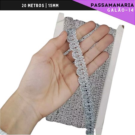 Fita Passamanaria Galao-14 - Tam: 15mm - Rolo C/20 Mts Cor:Prata