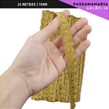 Fita Passamanaria Galao-14 - Tam: 15mm - Rolo C/20 Mts Cor:Ouro
