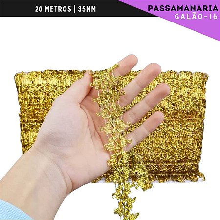 Fita Passamanaria Galao-16 - Tam: 35mm - Rolo C/20 Mts Cor:Ouro