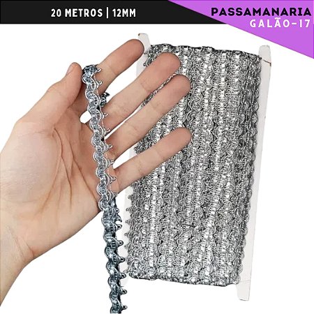 Fita Passamanaria Galao-17 - Tam: 12mm - Rolo C/20 Mts Cor:Prata