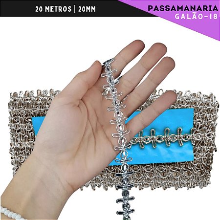 Fita Passamanaria Galao-18 - Tam: 20mm - Rolo C/20 Mts Cor:Prata