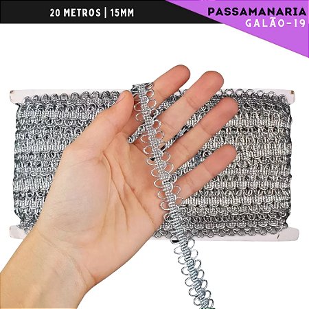 Fita Passamanaria Galao-19 - Tam: 15mm - Rolo C/20 Mts Cor:Prata