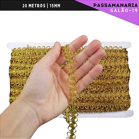 Fita Passamanaria Galao-19 - Tam: 15mm - Rolo C/20 Mts Cor:Ouro