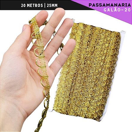Fita Passamanaria Galao-20 - Tam: 15mm - Rolo C/20 Mts Cor:Ouro