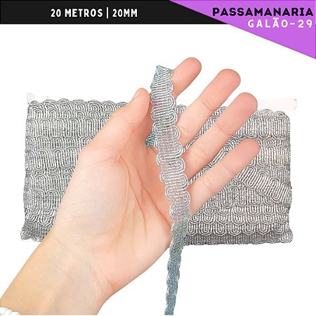 Fita Galão Passamanaria - 20mm - Ref:Galao-29 - Rolo C/20 Mts COR:PRATA