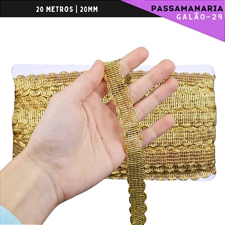 Fita Galão Passamanaria - 20mm - Ref:Galao-29 - Rolo C/20 Mts COR:OURO