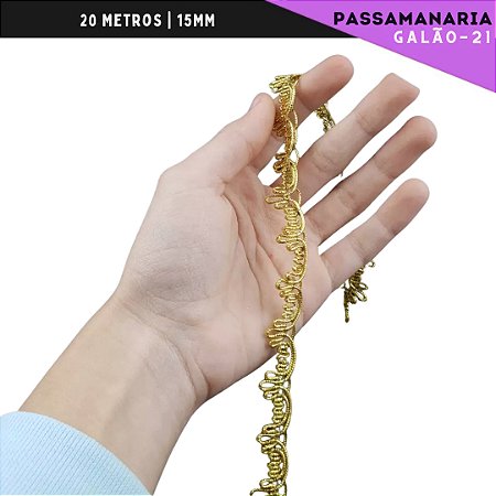 Fita Galão Passamanaria - 15 mm - Ref:Galao-21 - Rolo C/20 Mts COR:OURO