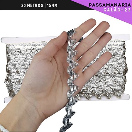 Fita Galão Passamanaria - 15mm - Ref:Galao-23 - Rolo C/20 Mts COR:PRATA
