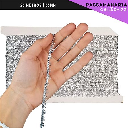 Fita Galão Passamanaria - 5mm - Ref:Galao-25 - Rolo C/20 Mts COR:PRATA