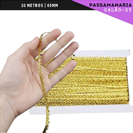 Fita Galão Passamanaria - 5mm - Ref:Galao-25 - Rolo C/20 Mts COR:OURO