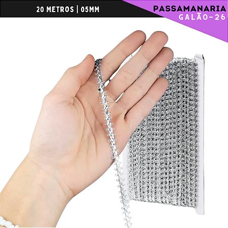 Fita Galão Passamanaria - 5mm - Ref:Galao-26 - Rolo C/20 Mts COR:PRATA