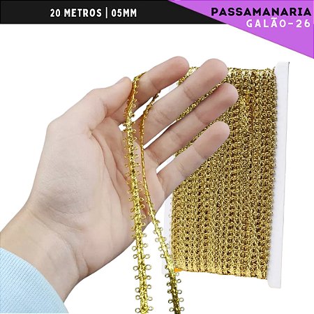 Fita Galão Passamanaria - 5mm - Ref:Galao-26 - Rolo C/20 Mts COR:OURO
