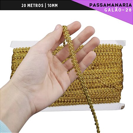 Fita Galão Passamanaria Ref:Galao-28 -10mm - Rolo C/20 Mts Cor:OURO