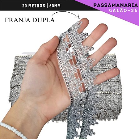 Fita Galão Passamanaria - 60mm - Ref:Galao-36 - Rolo C/20 Mts COR:PRATA
