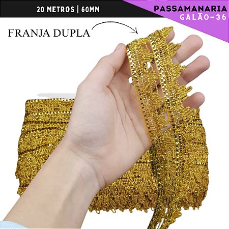 Fita Galão Passamanaria - 60mm - Ref:Galao-36 - Rolo C/20 Mts COR:OURO