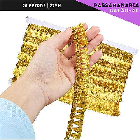 Fita Galão Passamanaria - 22mm - Ref:Galao-40 - Rolo C/20 Mts COR:OURO