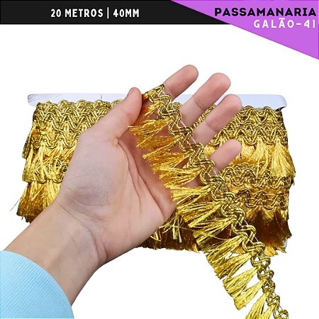 Fita Galão Passamanaria - 40mm - Ref:Galao-41 - Rolo C/20 Mts Cor:Ouro