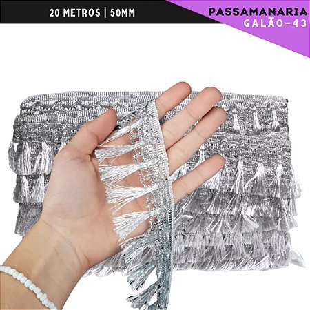 Fita Galão Passamanaria - 50mm - Ref:Galao-43 - Rolo C/20 Mts Cor:Prata