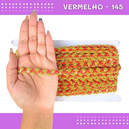 Fita Galão Passamanaria - 12mm - Ref:Galao-49 - Rolo C/20 Mts Cor:Vermelho-145