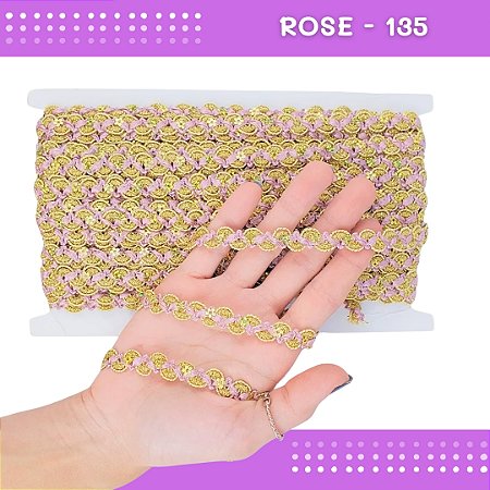 Fita Galão Passamanaria - 12mm - Ref:Galao-49 - Rolo C/20 Mts Cor:Rose-135