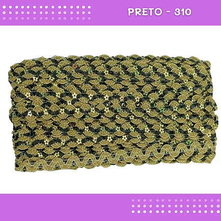 Fita Galão Passamanaria - 12mm - Ref:Galao-49 - Rolo C/20 Mts Cor:Preto-310