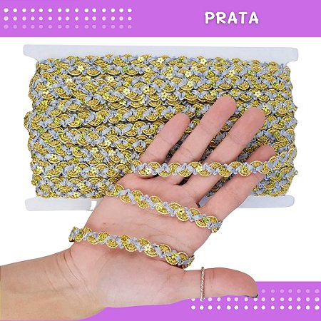 Fita Galão Passamanaria - 12mm - Ref:Galao-49 - Rolo C/20 Mts Cor:Prata