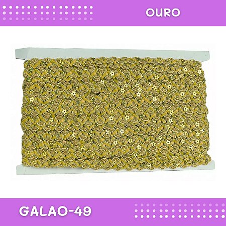 Fita Galão Passamanaria - 12mm - Ref:Galao-49 - Rolo C/20 Mts Cor:Ouro