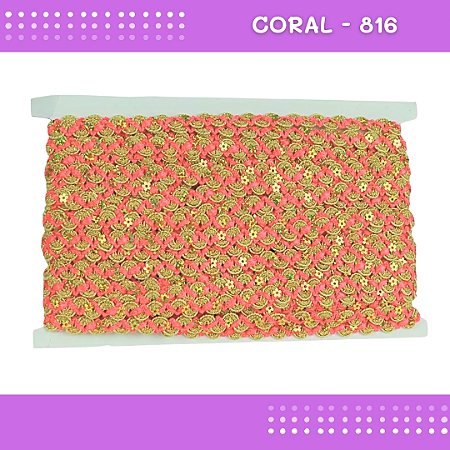 Fita Galão Passamanaria - 12mm - Ref:Galao-49 - Rolo C/20 Mts Cor:Coral-816